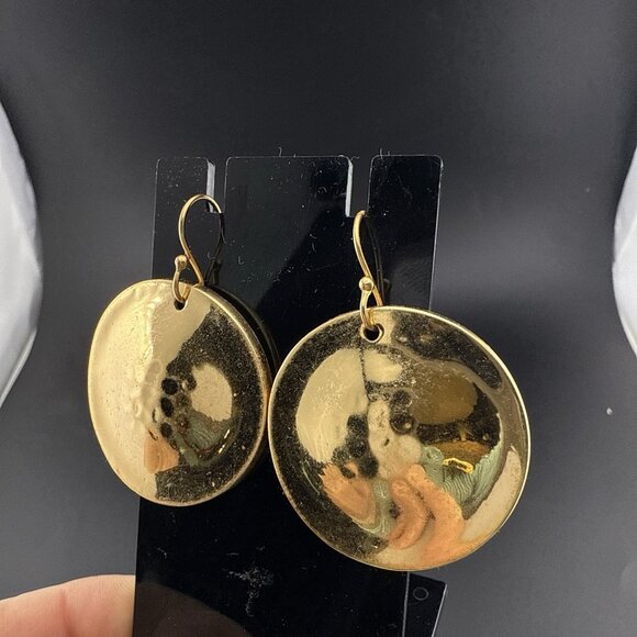 Robert Lee Morris Earrings RLM Bronze Disc Circle Round Modernist Sculptural QVC - Picture 3 of 11